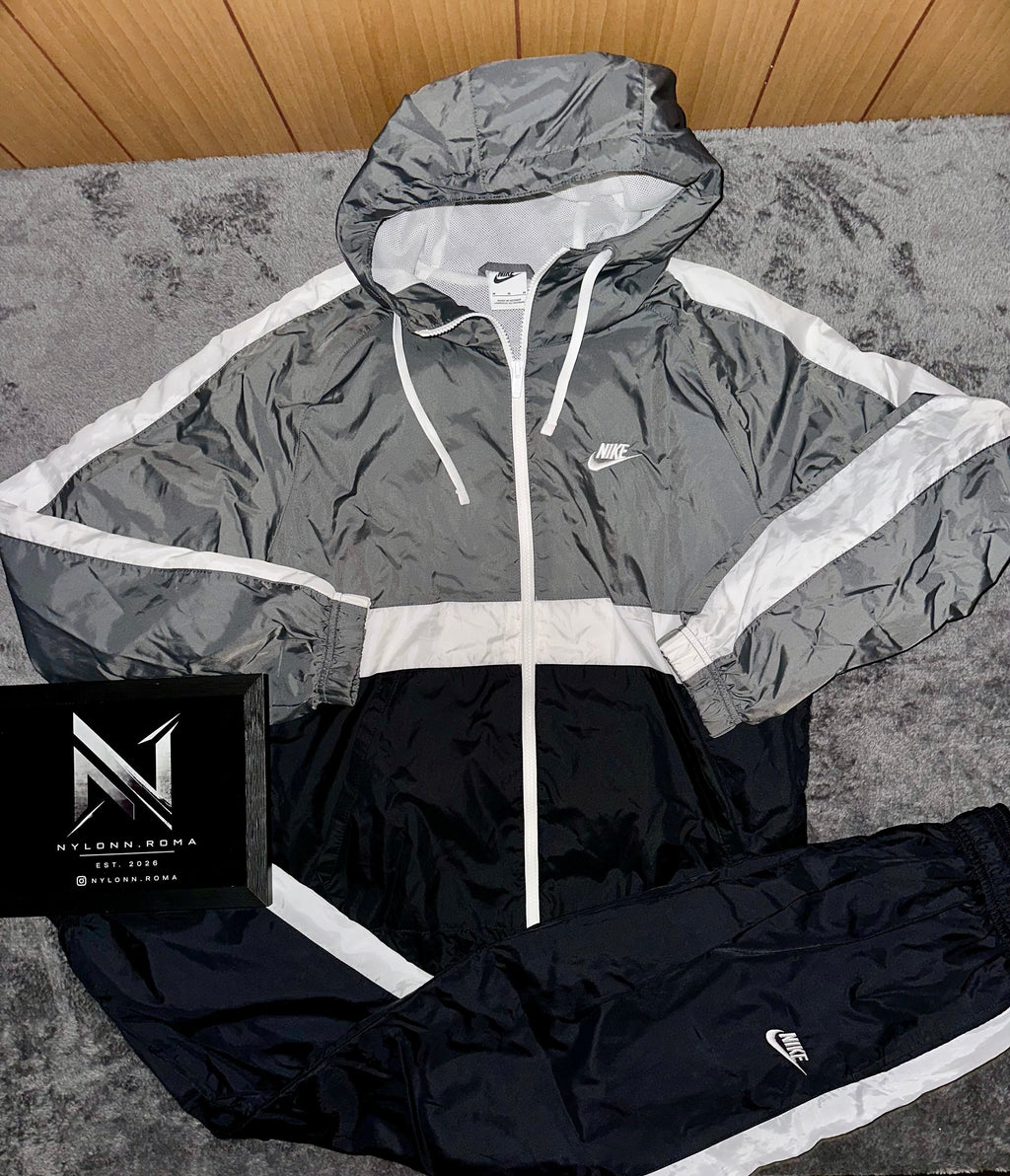 TRACKSUIT NYLON NIKE KING KONG CON BANDE • GRIGIO / NERO / BIANCO